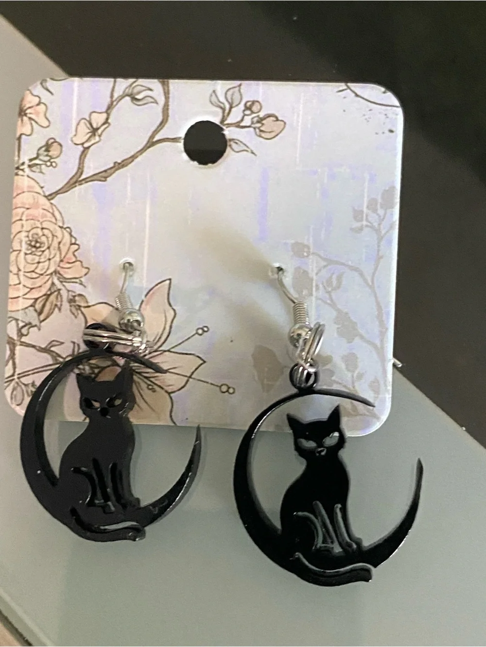 Black Cat Crescent Dangle Earrings - Elegant Black Cat Jewelry homemade
